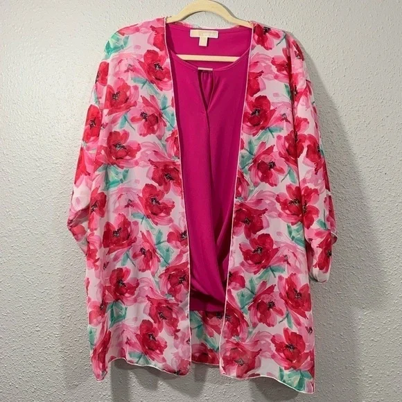 Michael Kors Fuscia Cross Over V-Neck Blouse M - Picture 4 of 7